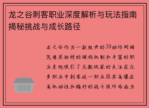龙之谷刺客职业深度解析与玩法指南揭秘挑战与成长路径